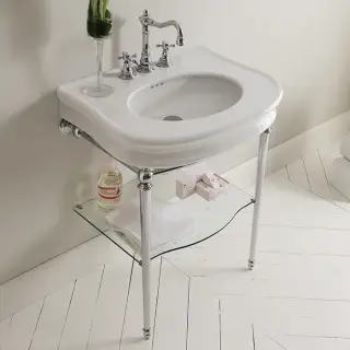 3SC Consollee Консоль Florian 90х54хh86см, с раковиной LA12, сифоном и стекл.полочкой, напольный, цвет: хром