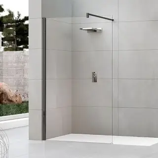 Novellini Kuadra H Душевое ограждение 97-100х200cм., с свободным входом, с настенным кронштейном, стекло прозрачное, цвет: черный матовый