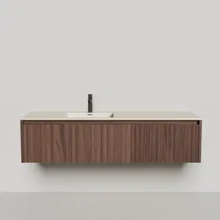 Salini Domino Тумба с раковиной, 140х50х40см., из S-Stone в сборе, д/к; крепеж; сифон; фасад: шпон орех, столешница: Ral9001