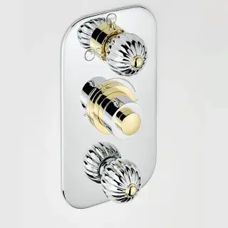 THG Mandarine metal Смеситель для душа встраиваемый, термостатический, с переключателем на 2 положения и запорн вентил, внешн часть, цвет: хром/золото