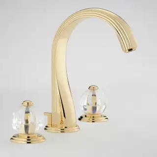 THG Mandarine clear crystal Смеситель для раковины на 3 отверстия, с донным клапаном, цвет: полированное золото