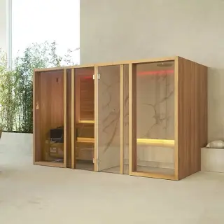 Effegibi Yoku Spa Shelf Сауна&Хаммам 444x170х217см, угловая Sx, цвет: чёрный орех/Fior di Bosco Tortora