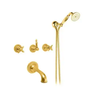 Nicolazzi Impero Смеситель для ванны с 2мя ручками, встроенный, вкл. внутр часть + комплект руч. душа, цвет: золото