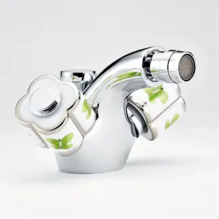 THG CAPUCINE VERT DECOR PLATINE Смеситель для биде на 1 отверстие, с донным клапаном, декор платина/зеленый, цвет: хром