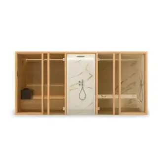 Effegibi Yoku Spa Glass Сауна&Хаммам 444x170х217см, угловая Sx, цвет: чёрный орех/Fior di Bosco Tortora