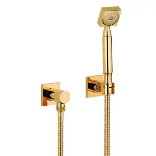 THG Ginkgo Душевой комплект с ручным душем, шланг 1500 мм., держатель и подвод воды, цвет: полированное золото