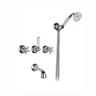 Nicolazzi Dames Anglaises Смеситель для ванны с 2мя ручками, встроенный, излив: 160мм, вкл. внутр часть + комплект руч. Душа, цвет: хром