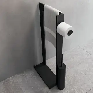 Novellini Kuadra Стойка напольная с полотенцедержателем, держателем т/б и ершиком для унитаза, цвет: черный матовый