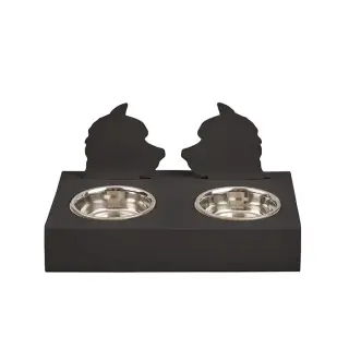 ADJ Подставка с мисками Dog, хром, 40x22xH7.5 см., цвет: шоколад/капучино