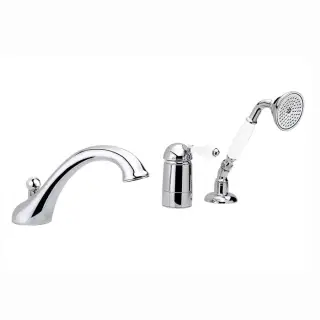 Nicolazzi P.m. Blanc Смеситель на борт ванны на 3 отверстия, с изливом 246мм и ручным душем, ручки белая керамика, цвет: хром