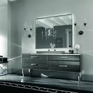 VITAGE milldue edition HILTON Комплект мебели с тумбой под раковину, раковиной ZURIGO81, зеркалом ZURIGO, 180 см, напольный, цвет: Alligator silver/сталь