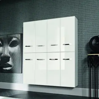 VITAGE milldue edition Hilton Шкаф-пенал 144х32.6х170см, 4 двери, 4 полки, ручки сталь, напольный, цвет: белый