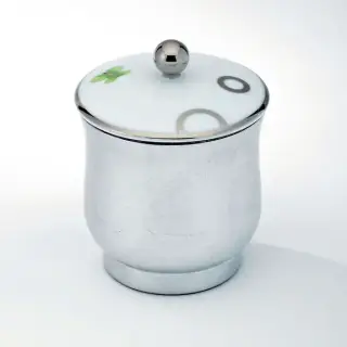 THG CAPUCINE VERT DECOR PLATINE Китайская лакированная коробка с белой керамической крышкой Ø94 мм., small size, декор платина/зеленый, цвет: белый