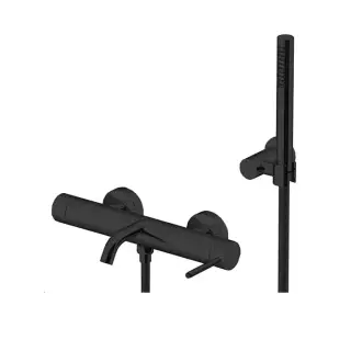 Gattoni Circle Two Смеситель для ванны настенный излив, с ручной лейкой на держателе,146 мм, цвет: черный матовый