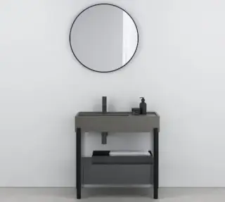 Консоль для ванной комнаты Cielo Plinio 85 PNLA85COLOR.BA+PNC85L.BA+PNSC10.NE+PNST85.NM+CASPT75.NM+SIFN+PIL01NM.BA Matt Black/basalto