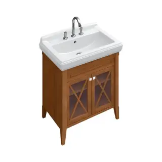 База под раковину VILLEROY&BOCH Hommage 899500R2 массива клена, тонированного под орех/star white, ручки - керамика, мрамор carrara