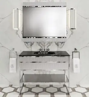 Консоль для ванной комнаты Oasis ACADEMY 0AC1CP1084530110CR + 0ACTTS100253110LED + 0LVBSTC00000001 + 0ACTSFS00000000 + 0AC1XXX10000066CR декор ribbed G002 белый лак, мрамор-Emperador dark, хром