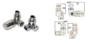 Комплект угловых вентилей, для подключения металлопластиковой трубы, угол слева, хром