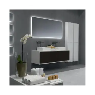 Пенал навесной, 2 дверцы, 4 стеклянных полки, dx, 27*18*h185, корпус - rosa antico lucido 037 / фасад - шпон ореха, кат.К5