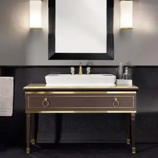 Комплект мебели с раковиной Oasis Lutetia 0LUTCP1077560137OR M501 + 0LUTTM100256137LEL + 0LVBSPR00000002 + 0ACTSFS00000000 структура - матовый лак tortora, мрамор - EMPERADOR LIGHT, элементы - золото