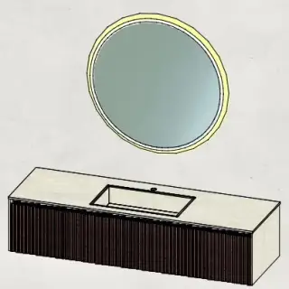 Комплект мебели с раковиной Milldue SINTESI 8366*2+ZGL1*2+9041.DX+9041.SX+8363+2944+4249 front noce canaletto 7474/handle lacc. nero 302/MATERA STONE FIAMMATO-G07