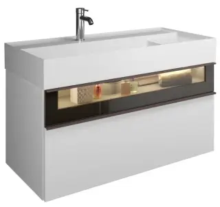 Комплект мебели с раковиной BURGBAD YUMO SFMX102 F3194 K0439 Mineral cast, фронт Grey high gloss F3194, корпус Anthracite grey K0439