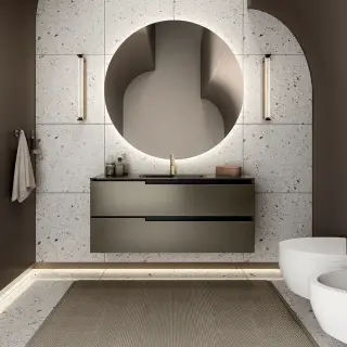 Комплект мебели с раковиной Oasis PROFILO 0PRFP2005446120.4S + 0TINVTL46012001VD*1,2 + 0VSCVTL00000003VD база LACCATO METALLIZZATO LUCIDO DARK GREY-DG02/топ VETRO LUCIDO METALLIZZATO DARK GREY-VDG02