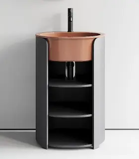 Комплект мебели с раковиной Cielo I CATINI+TIBERIO OVAL 56 CAMTL.CM+CALAO56F.NI+PIL01CM.NI+SIFCM цвет-CEMENTO, раковина-NINFEA