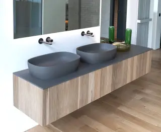 Комплект мебели с раковиной Antonio Lupi BINARIO 12 B12LI272(2PZ)+B12BI272+B12FRI54(2PZ)+SLIM54.72(2PZ)+SRC5472(3PZ)+SRI5472+SRV5422+BC154.216+SENSO(2PZ) ROVERE EVAPORATO/COLORMOOD SMOKE