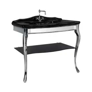 Консоль для ванной комнаты Devon&Devon Jacqueline ceramic DEJACQ1FNECRFU структура - хром, раковина - черная керамика, полка - дымчатое стекло