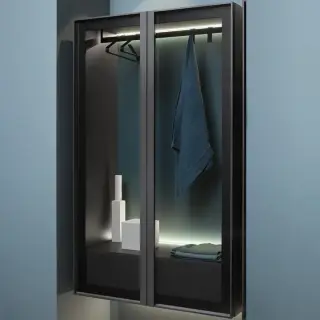 Колонна-гардероб, с внутренней LED подсветкой 90*47*175h корпус skin cenere/рама nero opaco/стекло transperente fume/задн.панель coccodrilo lucido