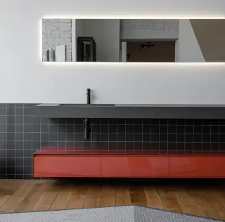 Комплект мебели с раковиной Antonio Lupi Panta Rei PB10216+BCS54.224+NIDO72+PIANETTO2+SRC5472*3 TERRACOTTA LUCIDO-797, топ-COLORMOOD BASALTO