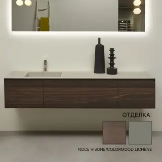Комплект мебели с раковиной Antonio Lupi Panta Rei PB12180.E+BCS54.180+NIDO72(SX)+PIANETTO2+ELETTRA+SRC5490+STAFFA54*5 NOCE VISONE/COLORMOOD LICHENE