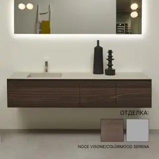 Комплект мебели с раковиной Antonio Lupi Panta Rei PB13180.E.SX+BCS40.180+NIDO472(SX)+PIANETTO4+ELETTRA+SRC4090+staffa40*5 NOCE VISONE/COLORMOOD SERENA