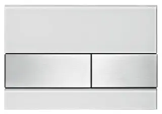 Панель смыва с двумя клавишами 22*1.1*h15, белое стекло, матовая нержавеющая сталь