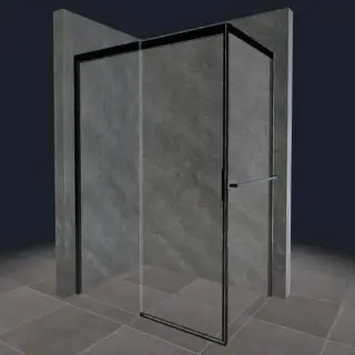 Ограждение в угол Duka ACQUA 5000 QR-ST2W.L.1200.2000.NER.AQB10.C+QR-W2.R.900.2000.NER.AQB10.C+HT-BA профиль-черный/прозрачное стекло с трафаретной печатью антрацит по верху+ProCare