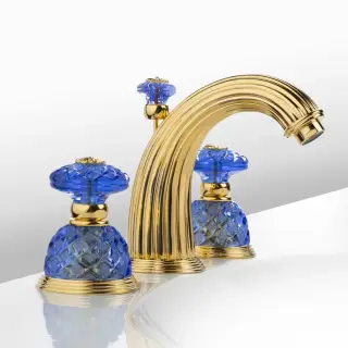 Смеситель для раковины Cristal&Bronze DÔME LOSANGE CRISTAL BLEU C54-D1-1301 blue crystal/золото