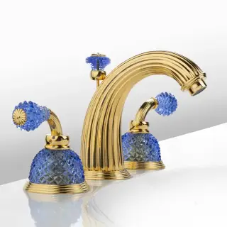 Смеситель для раковины Cristal&Bronze DÔME À MANETTES DIAMANT BLUE CRYSTAL C57-D1-1301 золото