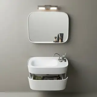 Комплект мебели с раковиной Rexa FONTE 50130109+06FO443S1+50130140+SFN1804801 CORIAN GLACIER WHITE, сталь матовая