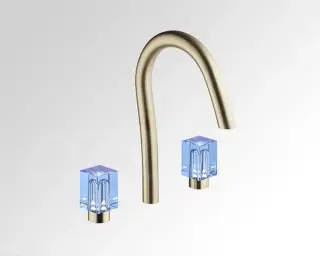 Смеситель для раковины THG BEYOND CRYSTAL - AQUA CRYSTAL U6G.F31.151 Soft matt gold/синий хрусталь