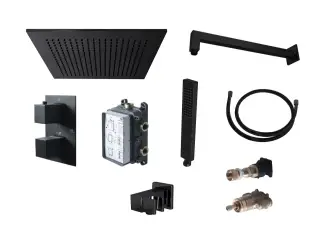 NOKEN KIT SQUARE Комплект для душа с термостом и верхним душем 30x30 см, чёрный матовый