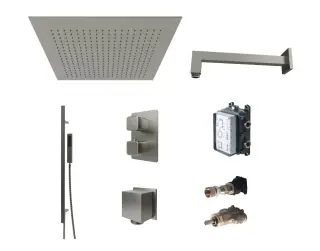 NOKEN PACK SQUARE Душевой комплект с термостатом и верхним душем 30х30 см, браш. титан