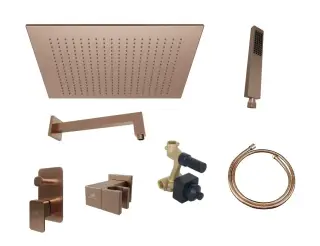 NOKEN PACK SQUARE Комплект для душа с верхним душем 30х30 см, смесителем, браш. медь