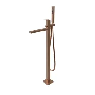 NOKEN SQUARE Однорычажный напольный смеситель для ванны с ручным душем, браш. медь