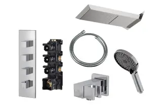 NOKEN PACK OXO Душевой комплект с термостатом, верхний душ, зеркальная нержавеющая сталь/хром