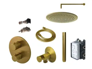 NOKEN PACK ROUND Душевой комплект с термостатом и верхним душем Ø30 см, браш. золото