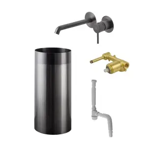 NOKEN PACK ROME Раковина напольная 406хН850 мм со смесителем из стены, AISI 304 брашированный титан