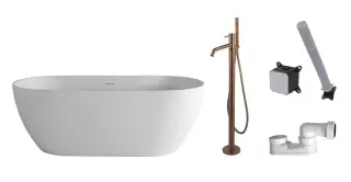 NOKEN PACK LOUNGE Ванна акриловая 170х80х60H см с напольным смесителем, белый матовый/брашир. медь