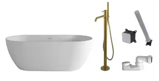 NOKEN PACK LOUNGE Ванна акриловая 170х80х60H см с напольным смесителем, белый матовый/брашир. золото