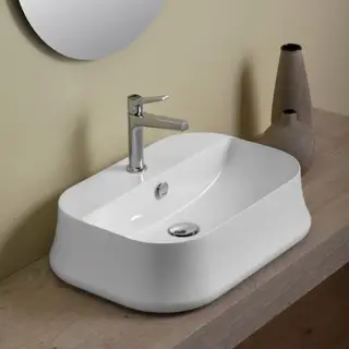 Simas Sharp Раковина чаша 60х42 см, с переливом и 1 отверстием под смеситель, цвет: белый глянцевый SH09bi*1